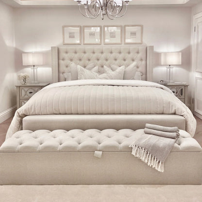 Evie Classic Luxury Grey Tweed Buttoned Silver Stud Wing Chunky Bed