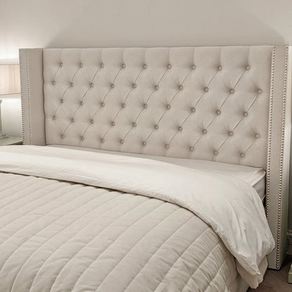 Evie Classic Luxury Grey Tweed Buttoned Silver Stud Wing Chunky Bed